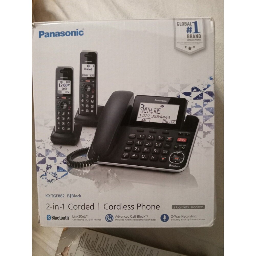 Panasonic KX-TGF882B Link2Cell 2-in-1 Corded & Cordless Phone Bluetooth Black